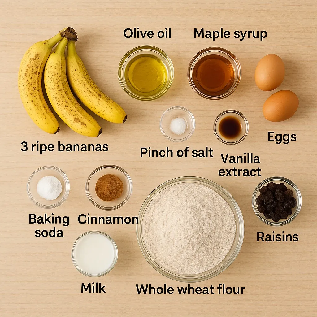 Ingredients for healthy banana bread for toddlers