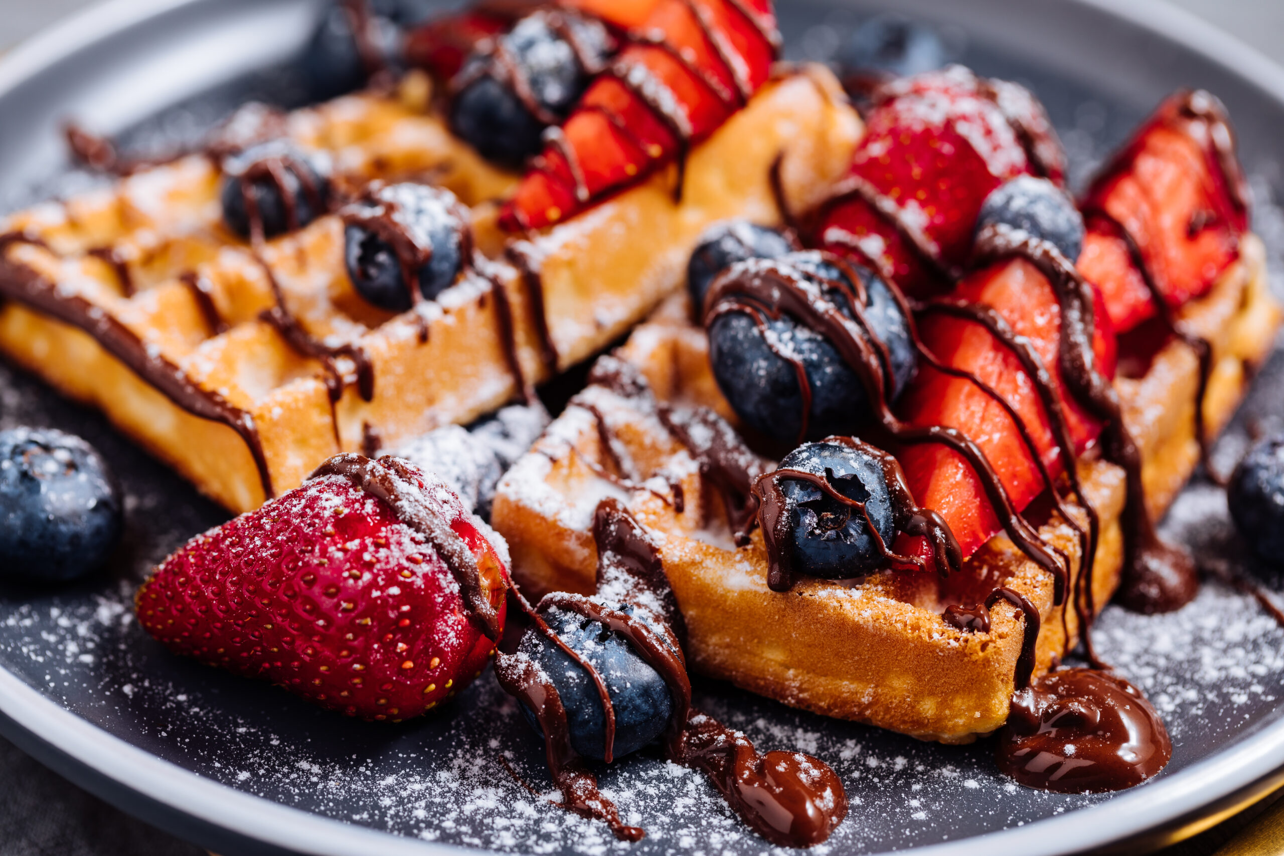 Belgian Waffle with Strawberries and Blueberries Recipe