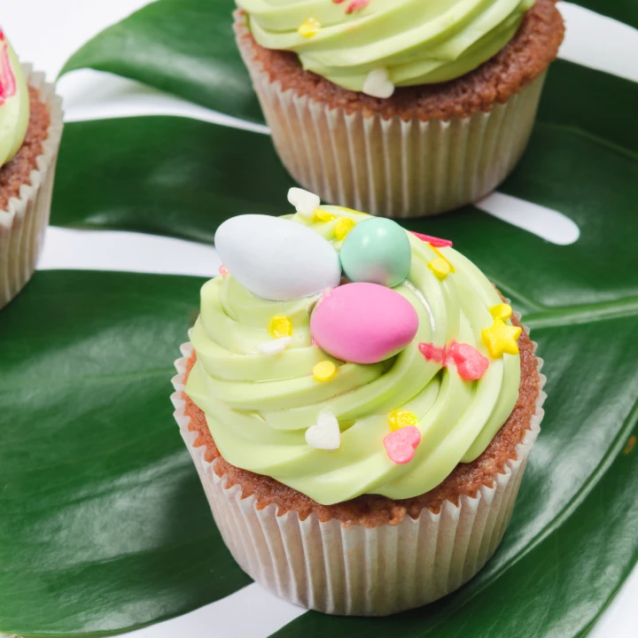 Pistachio Muffins for Easter with Light Green Pistachio Cream